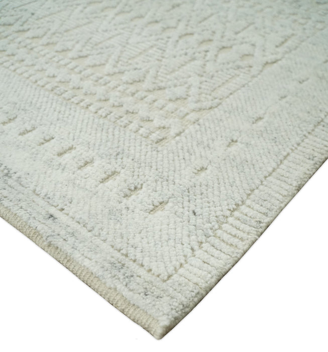 Shabby Chic 8x10 Hand Knotted Woolen Modern Contemporary Beige and Ivory Tribal Area Rug | TRI53742