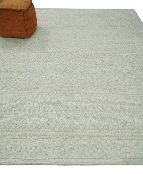 Shabby Chic 8x10 Hand Knotted Woolen Modern Contemporary Beige and Ivory Tribal Area Rug | TRI53742