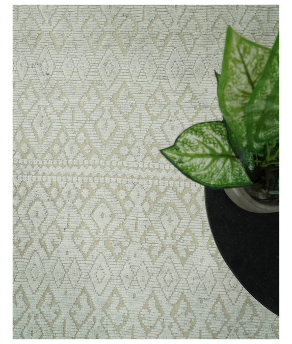 Shabby Chic 8x10 Hand Knotted Woolen Modern Contemporary Beige and Ivory Tribal Area Rug | TRI53742