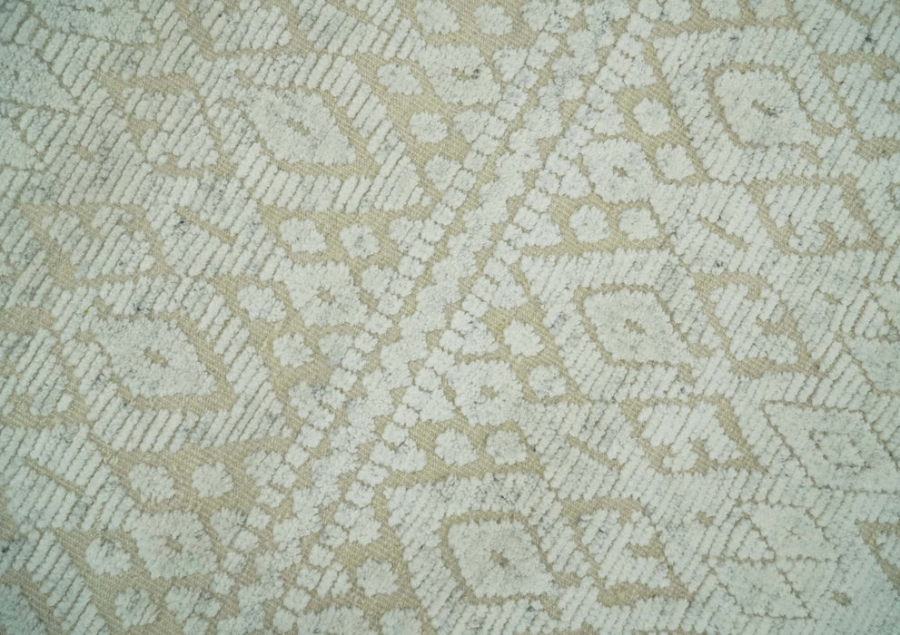 Shabby Chic 8x10 Hand Knotted Woolen Modern Contemporary Beige and Ivory Tribal Area Rug | TRI53742