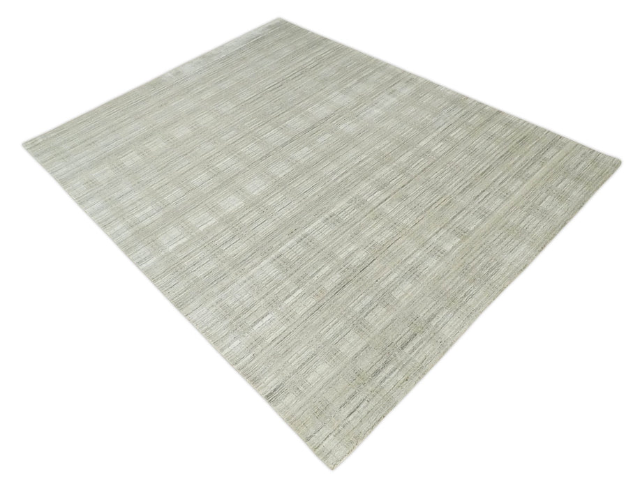 Shaded Beige 8x10 Hand Made Blended Wool Flatwoven Area Rug