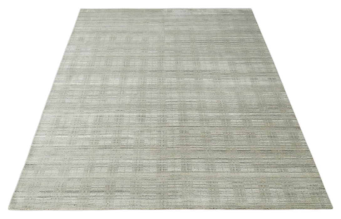 Shaded Beige, Camel and Brown Scandinavian 8x10 Hand Made Blended Wool Flatwoven Area Rug | KE34