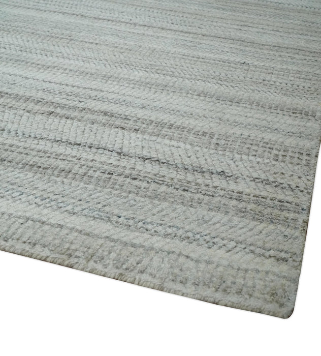 Shaded Beige, Camel and Brown Scandinavian 8x10 Hand Made Blended Wool Flatwoven Area Rug | KE4