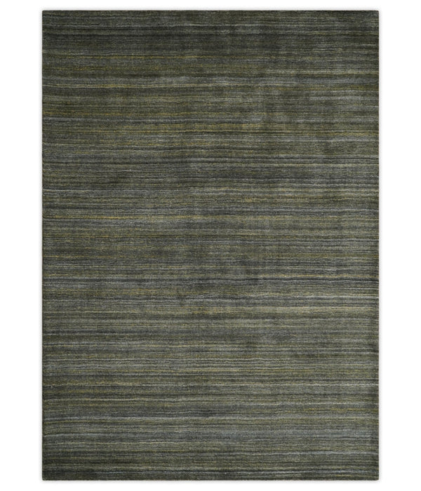 Shaded Olive and Gray Scandinavian 5x7 Blended bamboo Silk Flatwoven Area Rug | HL43