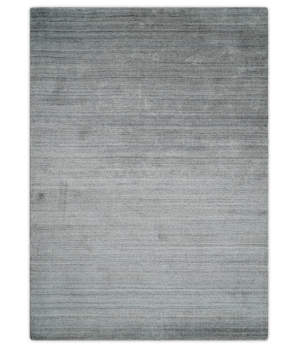 Shaded Silver Gray Scandinavian 5x7 Blended Bamboo Silk Flatwoven Area Rug, Dinning, Kids Rug | HL31