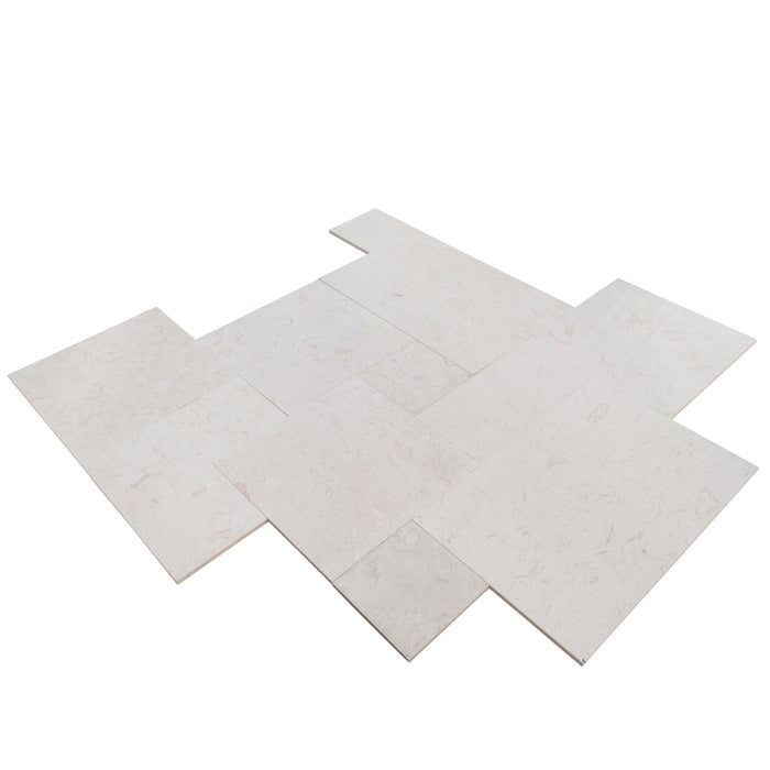 Shell Stone White Fossil Limestone Tiles 4 sized Pattern Tumbled- Belair Collection