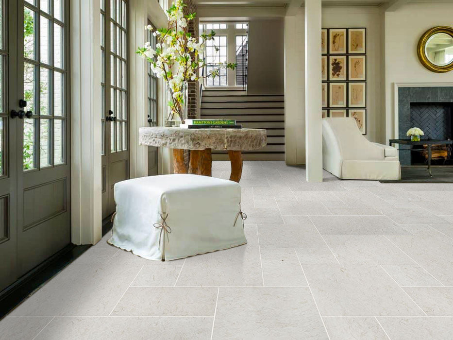 Shell Stone White Fossil Limestone Tiles 4 sized Pattern Tumbled- Belair Collection