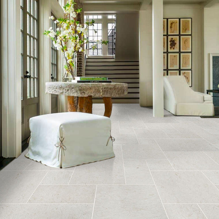 Shell Stone White Fossil Limestone Tiles 4 sized Pattern Tumbled- Belair Collection
