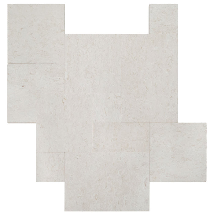 Shell Stone White Fossil Limestone Tiles 4 sized Pattern Tumbled- Belair Collection