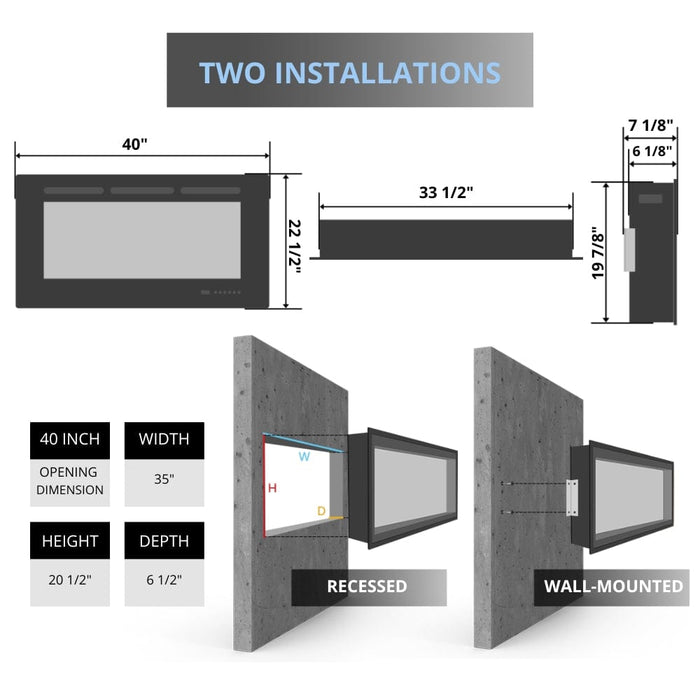 Sierra Flame 34" Built-in /Wall Mounted Linear Electric Fireplace (WM-FML-34-4023-STL)