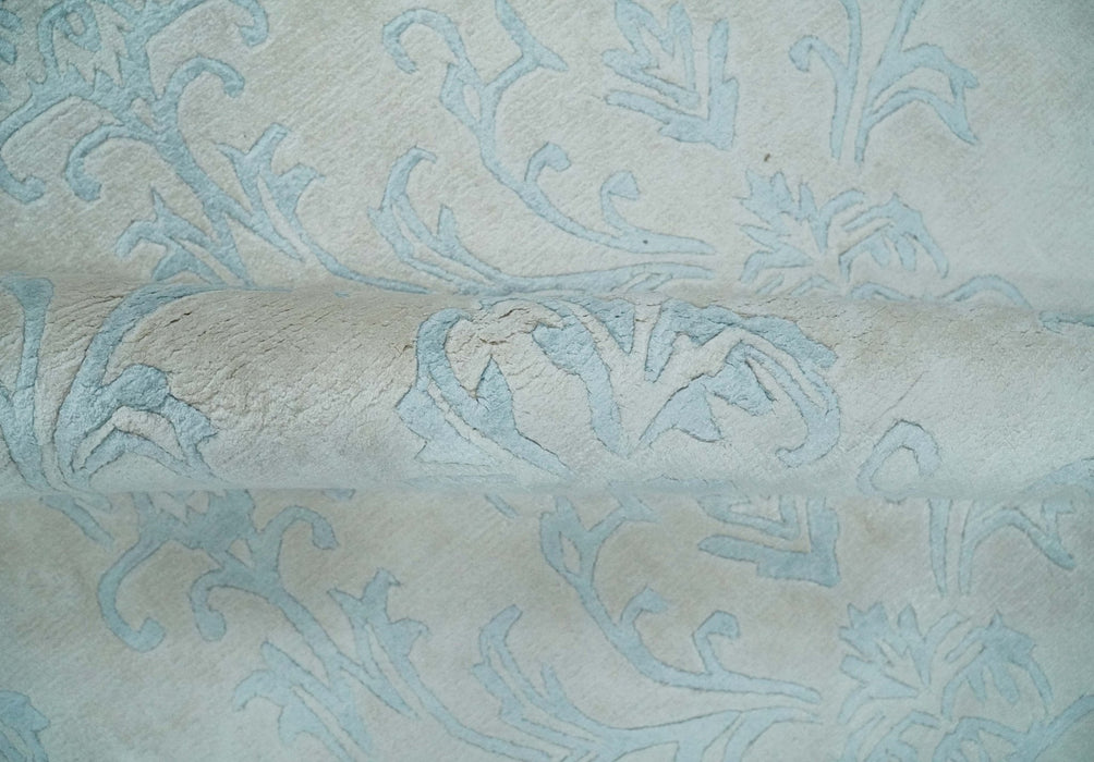 Silky 8x10 Silver and Aqua Handmade Floral Design Art Silk  Area Rug