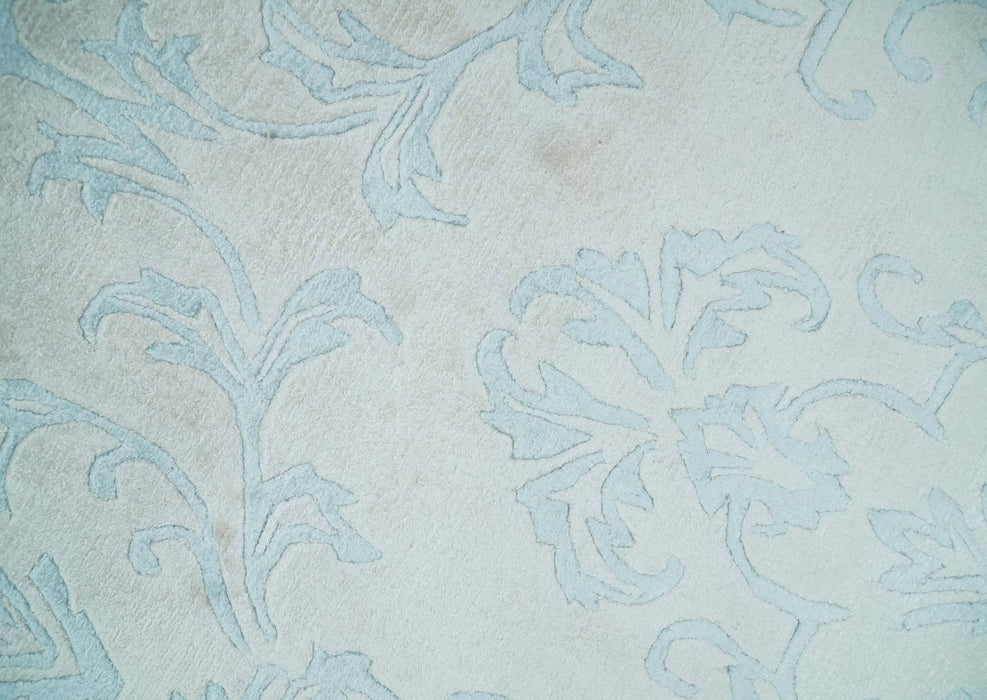 Silky 8x10 Silver and Aqua Handmade Floral Design Art Silk  Area Rug