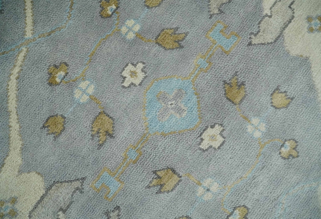 Silver and Beige Hand Knotted 8x10 Oriental Oushak Wool Area Rug, Living Room Rug | TRDCP1152810