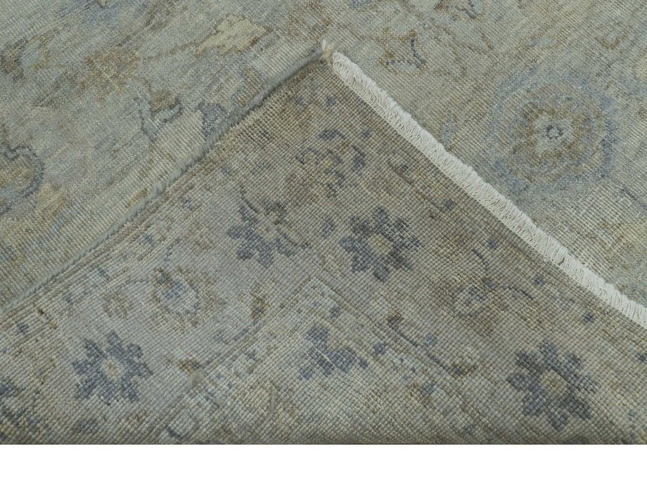 Silver And Beige Traditional Design Hand Knotted 4x5.6 Wool Area Rug