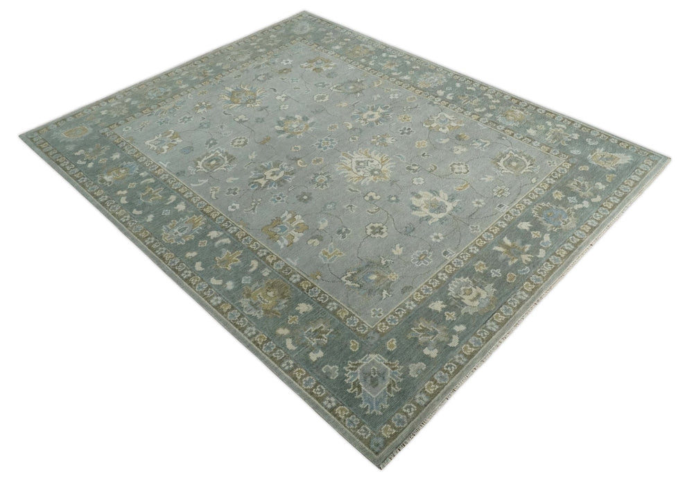 Silver and Brown Antique Traditional Floral Oushak wool area Rug