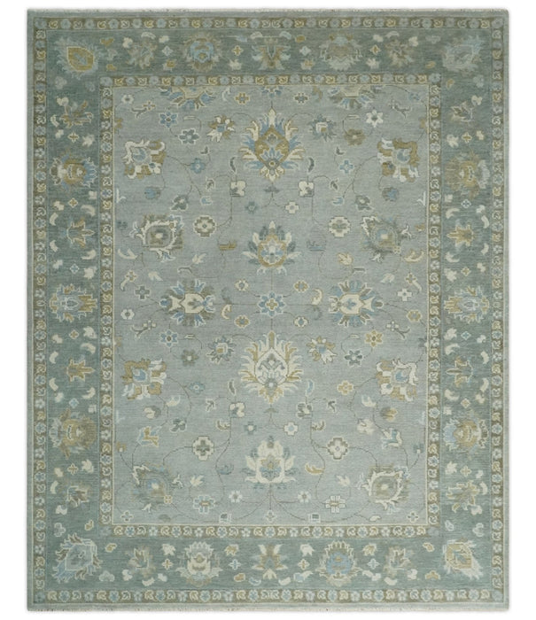 Silver and Brown Antique Traditional Floral Oushak wool area Rug
