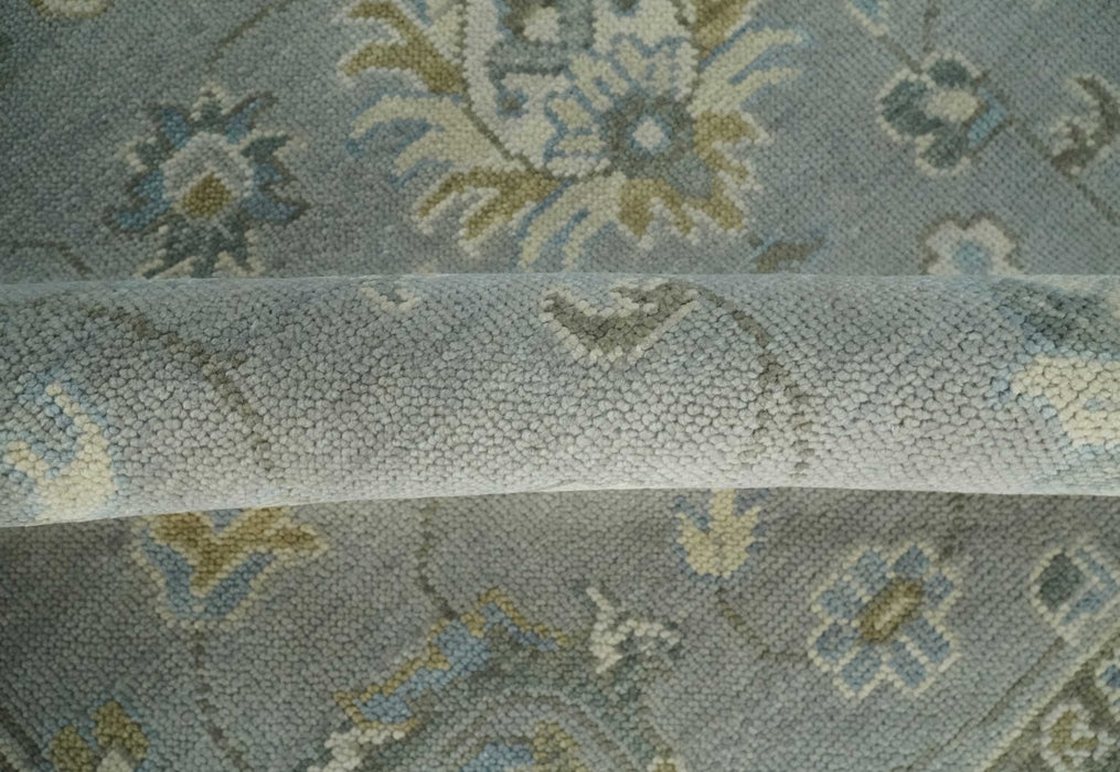 Silver and Brown Antique Traditional Floral Oushak wool area Rug