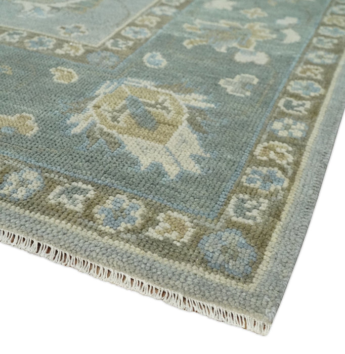 Silver and Brown Antique Traditional Floral Oushak wool area Rug