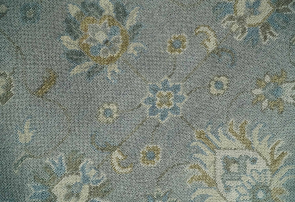 Silver and Brown Antique Traditional Floral Oushak wool area Rug