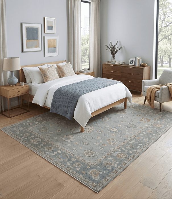 Silver and Brown Antique Traditional Floral Oushak wool area Rug