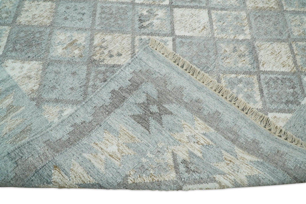 Silver and Brown Kilim Rug made with Fine wool and Viscose | SE3