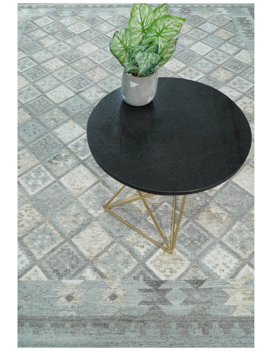 Silver and Brown Kilim Rug made with Fine wool and Viscose | SE3