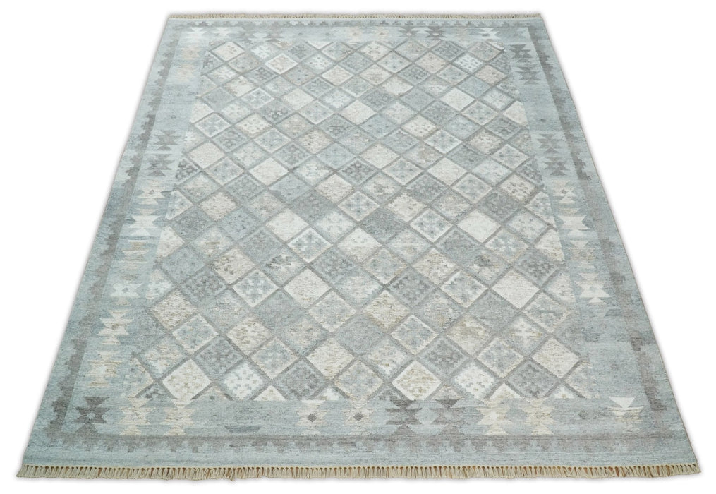 Silver and Brown Kilim Rug made with Fine wool and Viscose | SE3