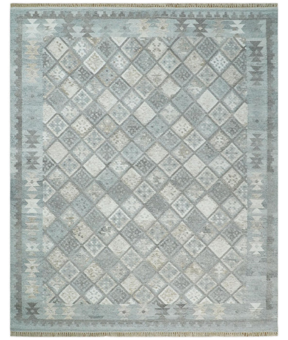 Silver and Brown Kilim Rug made with Fine wool and Viscose | SE3
