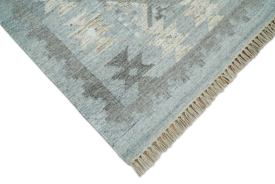 Silver and Brown Kilim Rug made with Fine wool and Viscose | SE3
