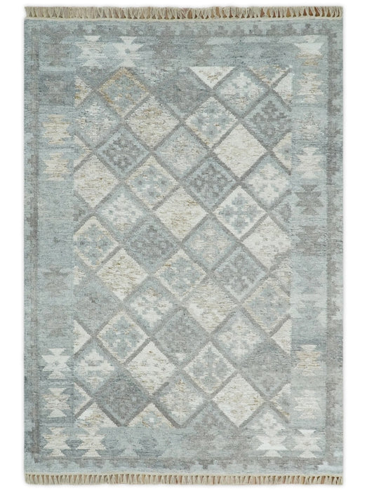 Silver and Brown Kilim Rug made with Fine wool and Viscose | SE3