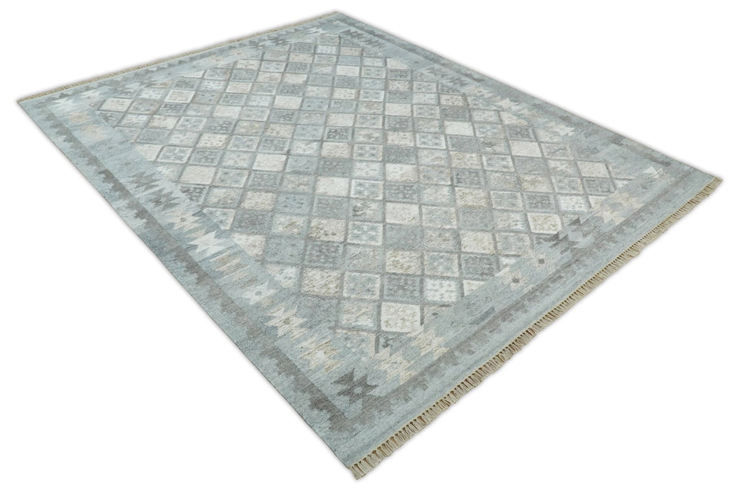 Silver and Brown Kilim Rug made with Fine wool and Viscose | SE3