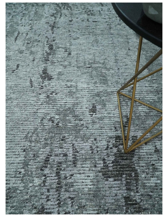 Silver and Charcoal Rug 8x10 Hand Woven Abstract Area Rug
