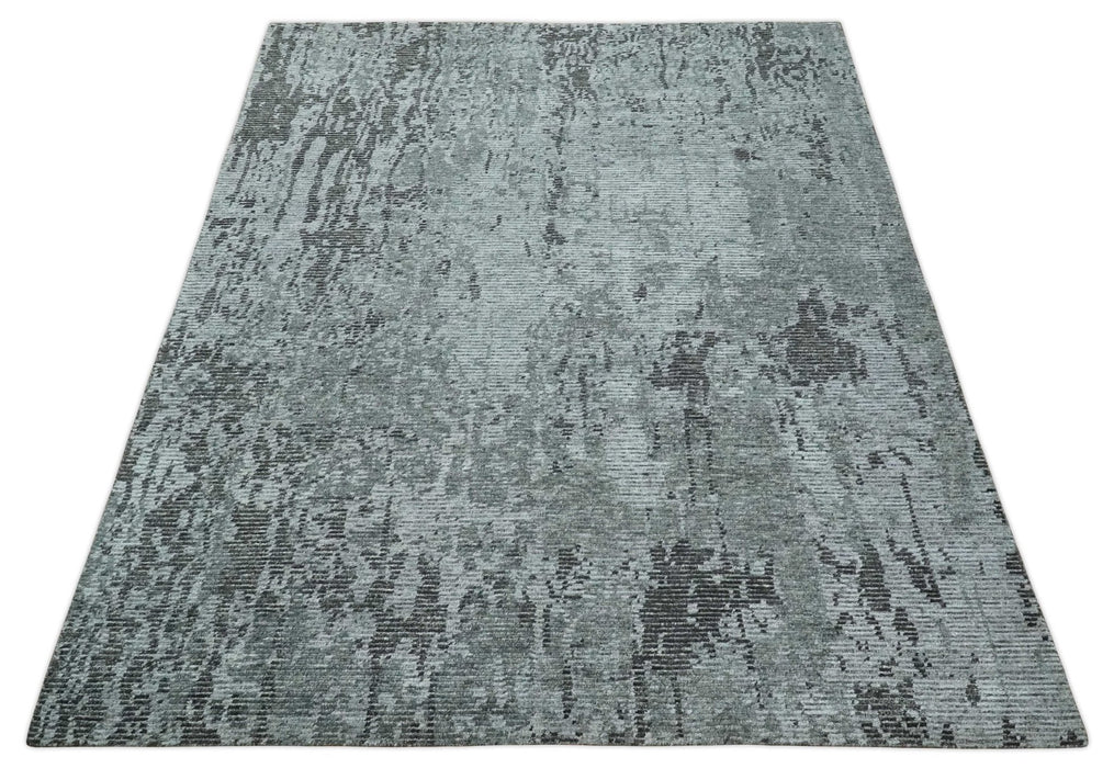 Silver and Charcoal Rug 8x10 Hand Woven Abstract Area Rug