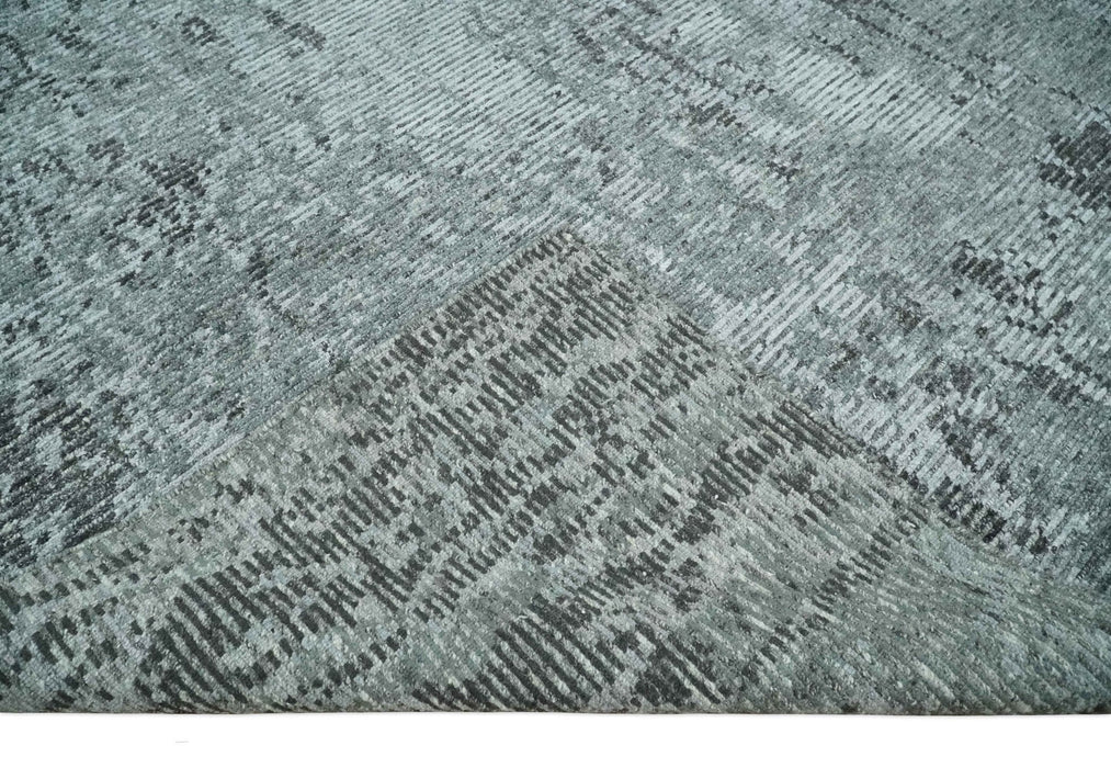 Silver and Charcoal Rug 8x10 Hand Woven Abstract Area Rug