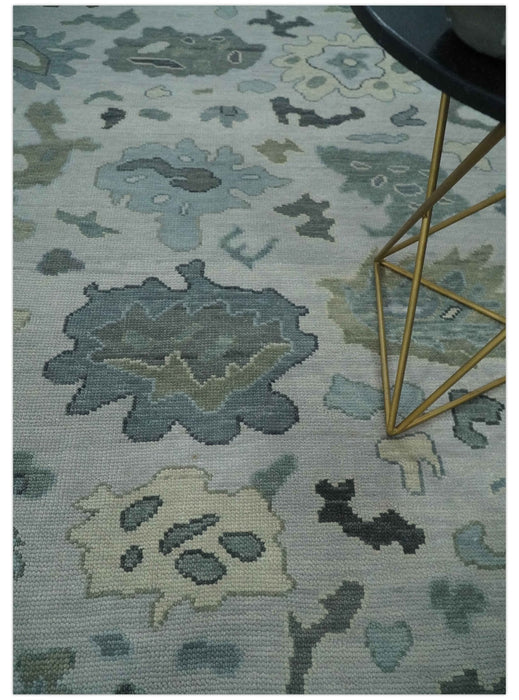 Silver and Gray Hand knotted Traditional Oushak Multi Size wool Area Rug