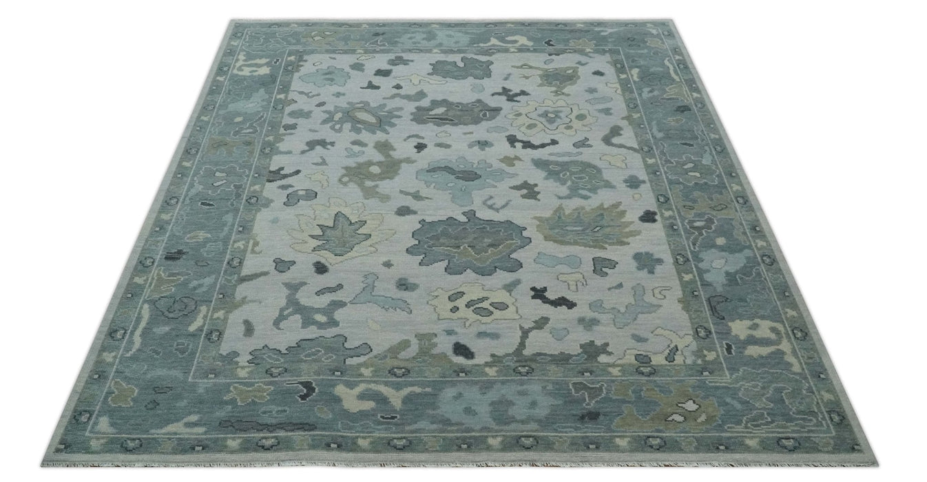 Silver and Gray Hand knotted Traditional Oushak Multi Size wool Area Rug
