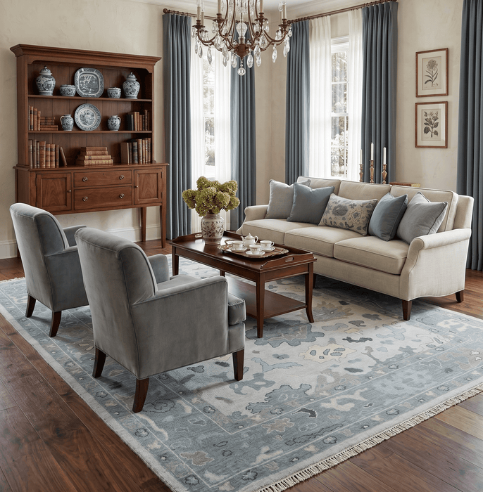 Silver and Gray Hand knotted Traditional Oushak Multi Size wool Area Rug