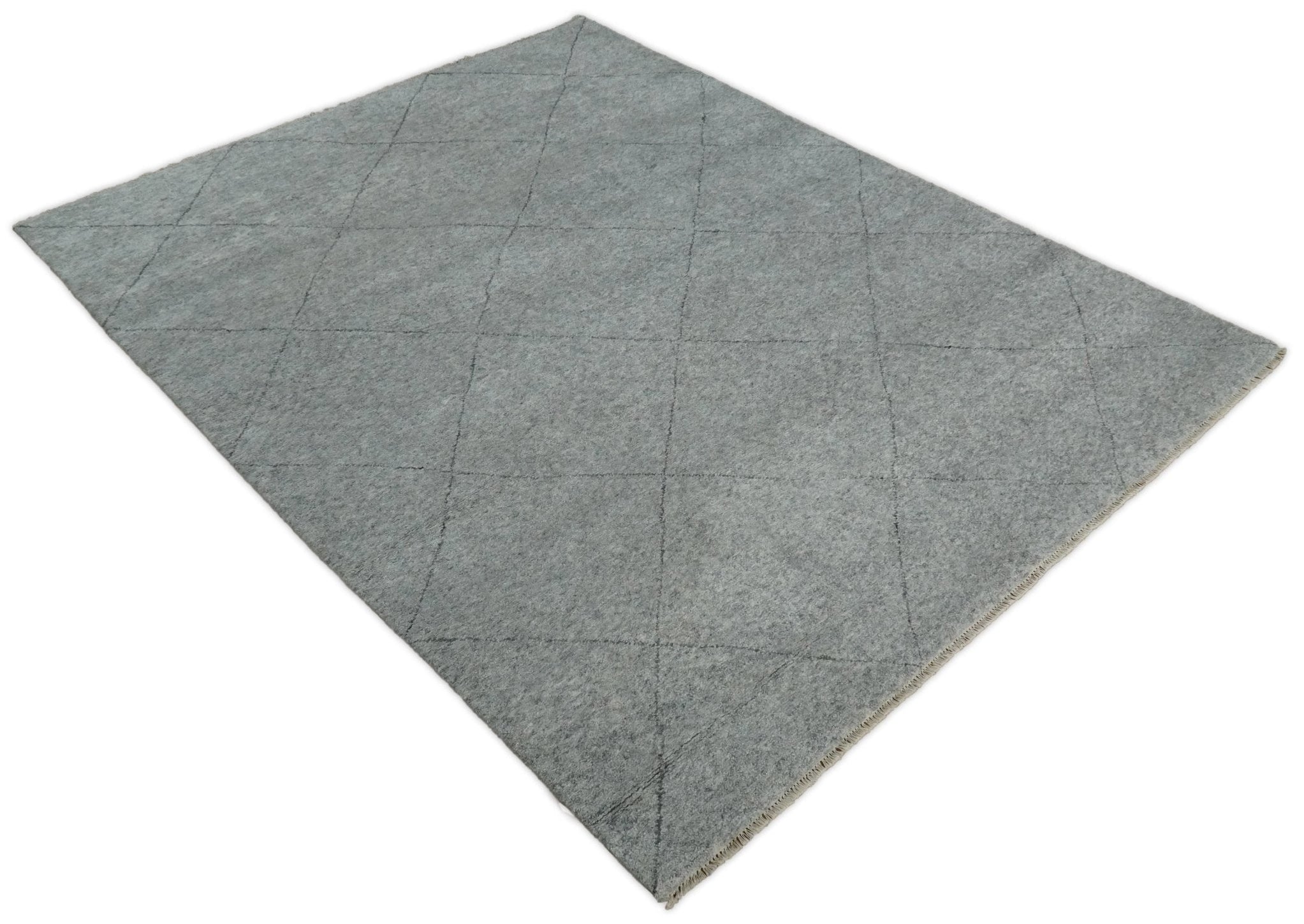Silver and Gray Hand Woven 8x10 Trellis Moroccan Rug Made with Fine Wo ...