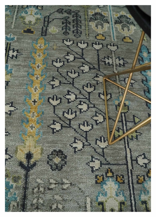 Tree of life Silver and Ivory Hand Knotted Traditional Oushak Multi Size Wool Area Rug