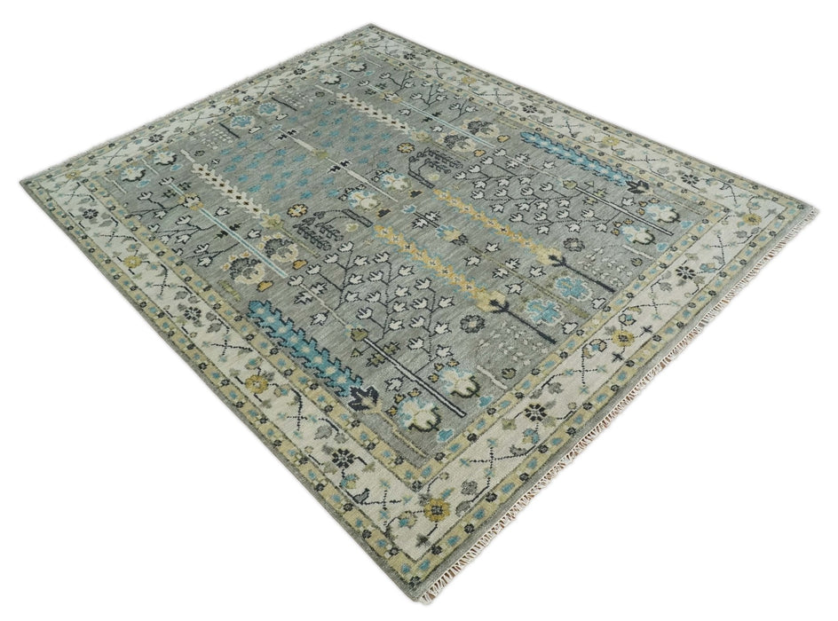 Tree of life Silver and Ivory Hand Knotted Traditional Oushak Multi Size Wool Area Rug