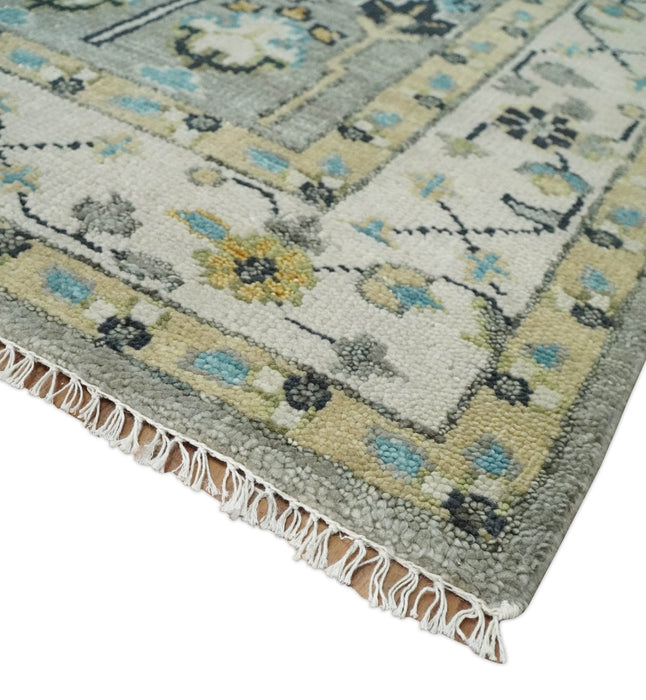 Tree of life Silver and Ivory Hand Knotted Traditional Oushak Multi Size Wool Area Rug