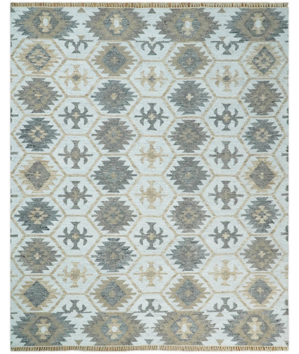 Silver, Brown and Gray Kilim Rug made with Fine wool and Viscose | SE4