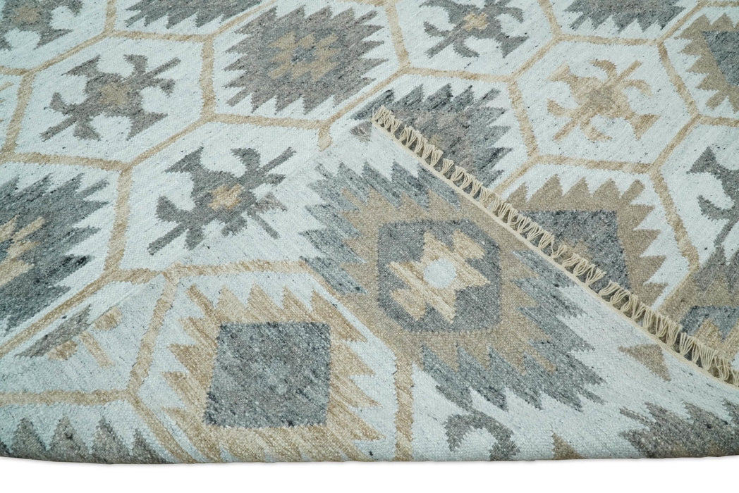 Silver, Brown and Gray Kilim Rug made with Fine wool and Viscose | SE4