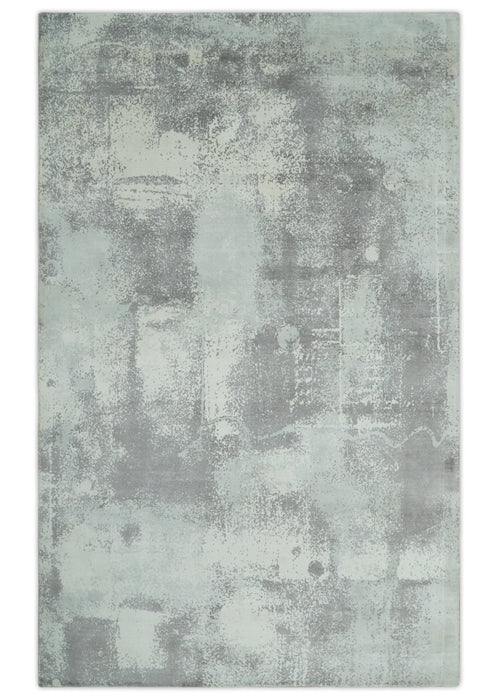Silver, Charcoal and Ivory Modern Abstract 5x8 Hand loom viscose Area Rug