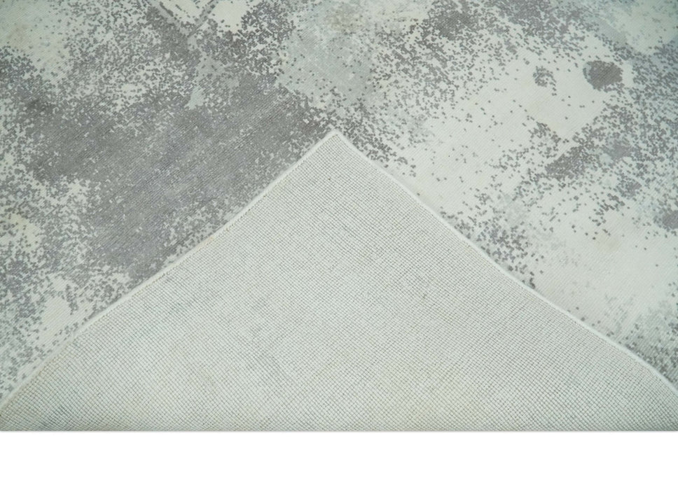 Silver, Charcoal and Ivory Modern Abstract 5x8 Hand loom viscose Area Rug