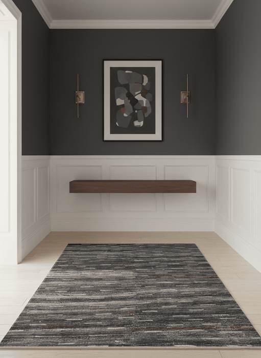 Silver, Gray, Charcoal, and Maroon Modern Abstract Dari 5x8 Pet yarn Area Rug