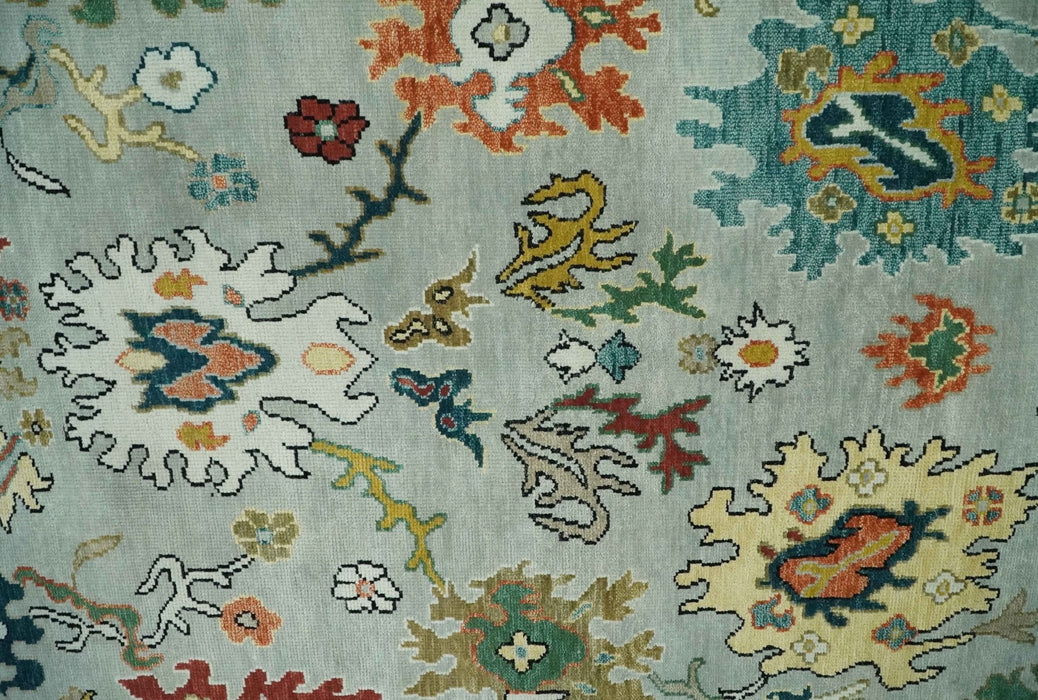 Silver, Ivory and Beige vibrant Colorful Hand knotted 8x10 and 9x12 Traditional Oushak wool Rug