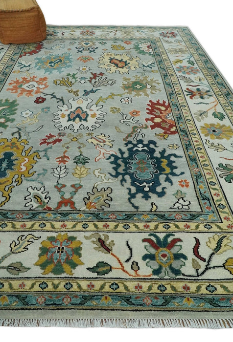 Silver, Ivory and Beige vibrant Colorful Hand knotted Multi Size Traditional Oushak wool Rug