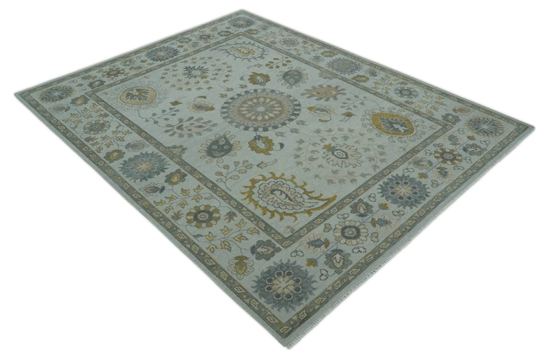 Silver, Olive and Gray Floral Herati Medallion Hand knotted Custom Made wool Area Rug