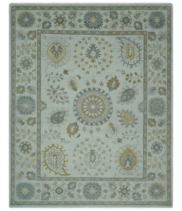 Silver, Olive and Gray Floral Herati Medallion Hand knotted Custom Made wool Area Rug